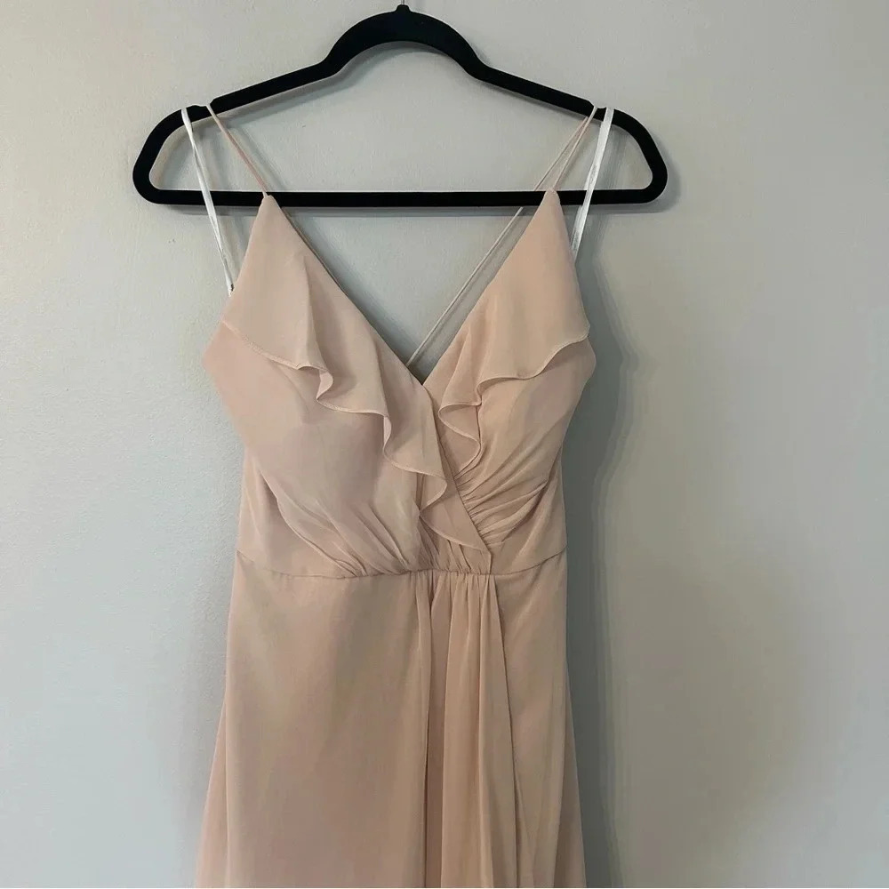 Jenny Packham Women’s Ruffled V-Neck Strappy Hi/Lo Chiffon Maxi Dress Size 6 NWT - Picture 3 of 9